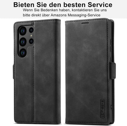 Samsung Galaxy S24 Ultra Hülle Leder Flip Wallet mit Schutzfolie - Schwarz