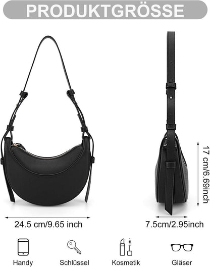 Halbmond PU Leder Tasche Damen Crossbody Schultertasche Schwarz
