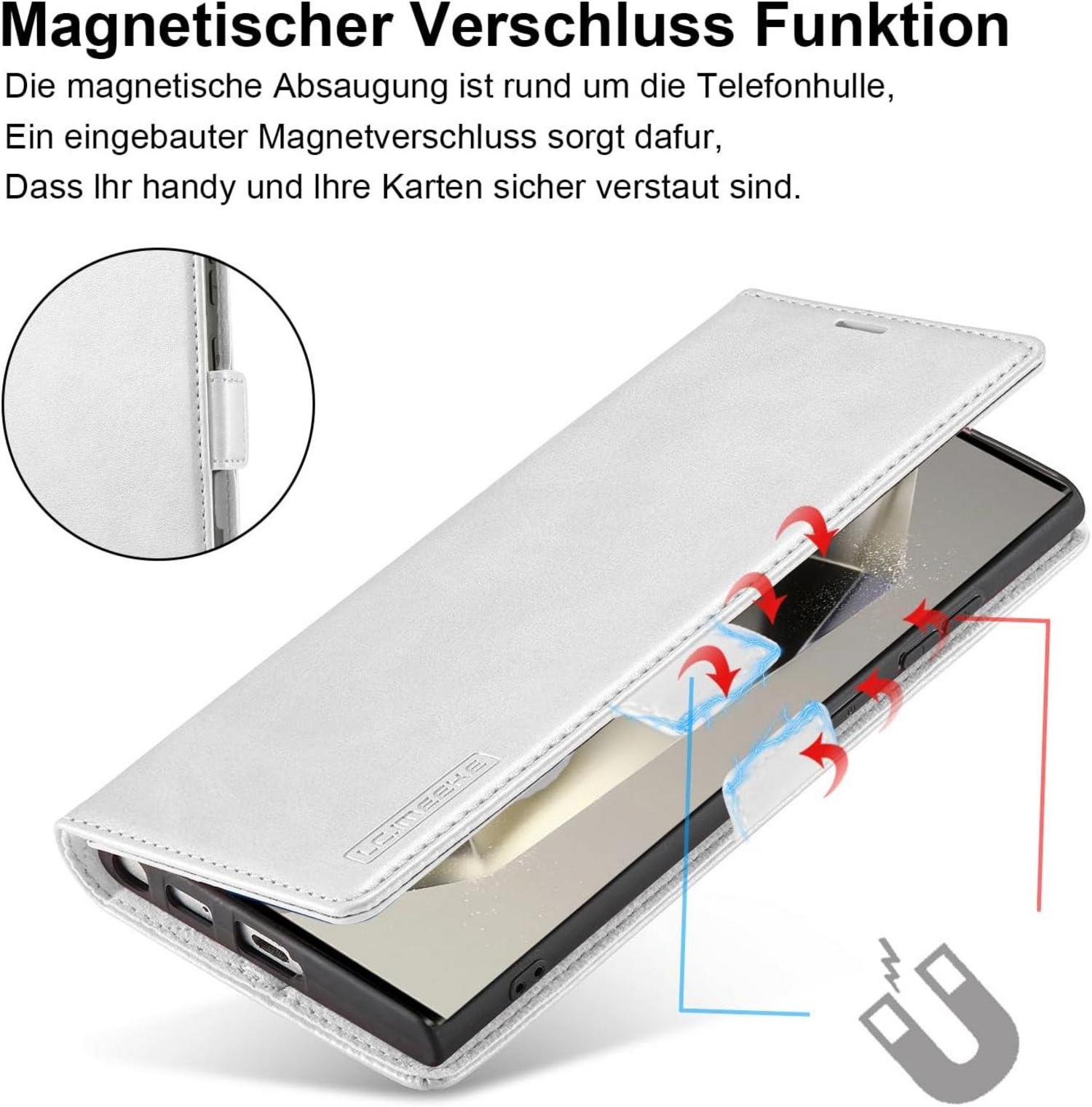 Handyhülle für Samsung Galaxy S24 Ultra Leder mit Schutzfolie Flip