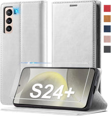 Samsung S24 Plus Handyhülle Leder mit Schutzfolie - Flip Wallet