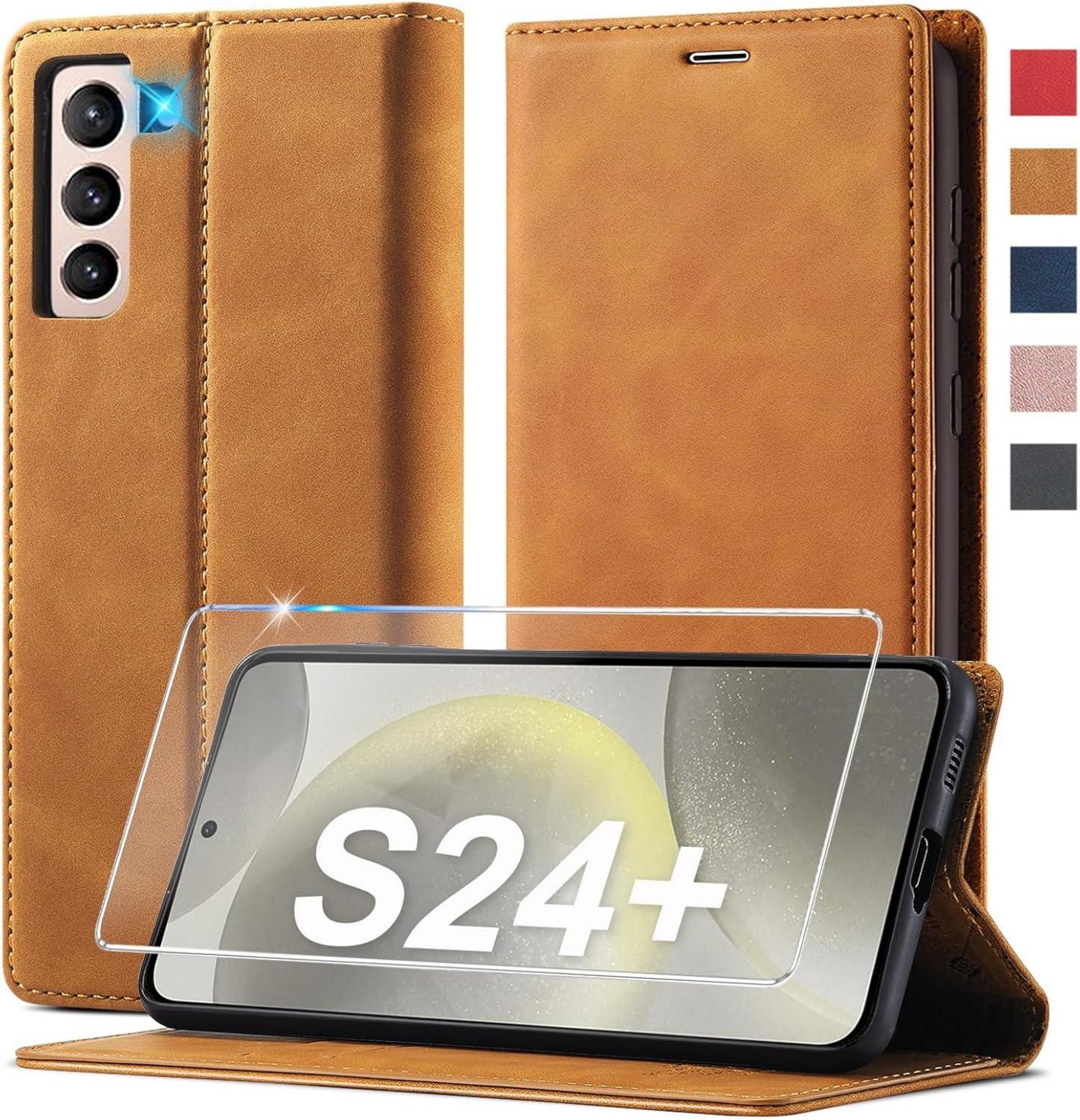 Samsung Galaxy S24 Plus Hülle Leder Schutzhülle mit Ständer