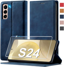 Ailicici Samsung Galaxy S24 Handyhülle Leder Klappbar Wallet Case Blau