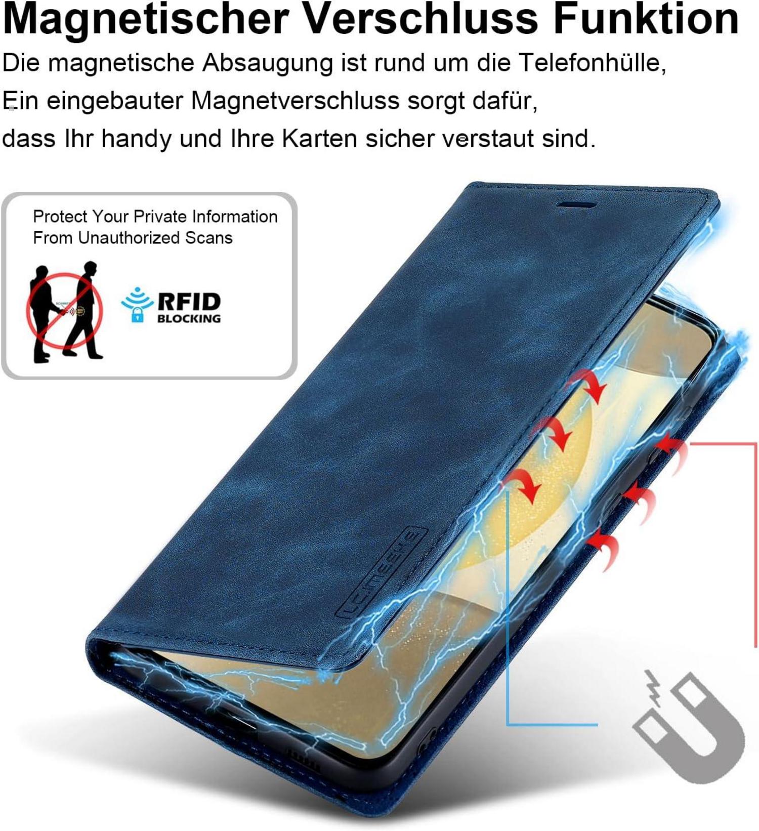 Handyhülle Samsung Galaxy S24 Leder Wallet Stoßfest Blau