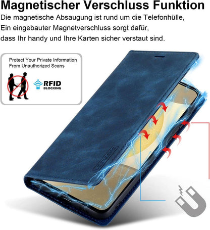 Handyhülle Samsung Galaxy S24 Leder Wallet Stoßfest Blau