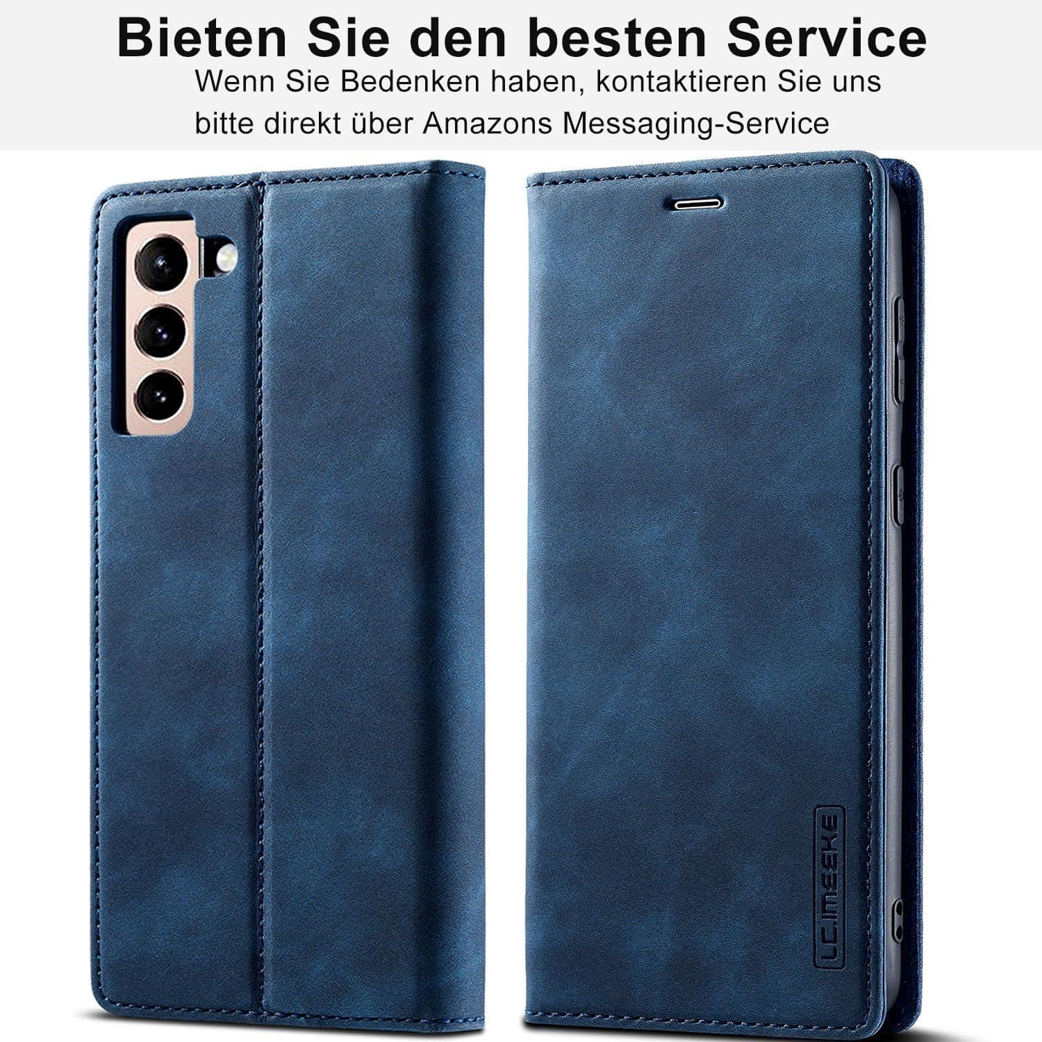Samsung Galaxy S24 Handyhülle Leder Flip Wallet Cover + Schutzfolie Blau