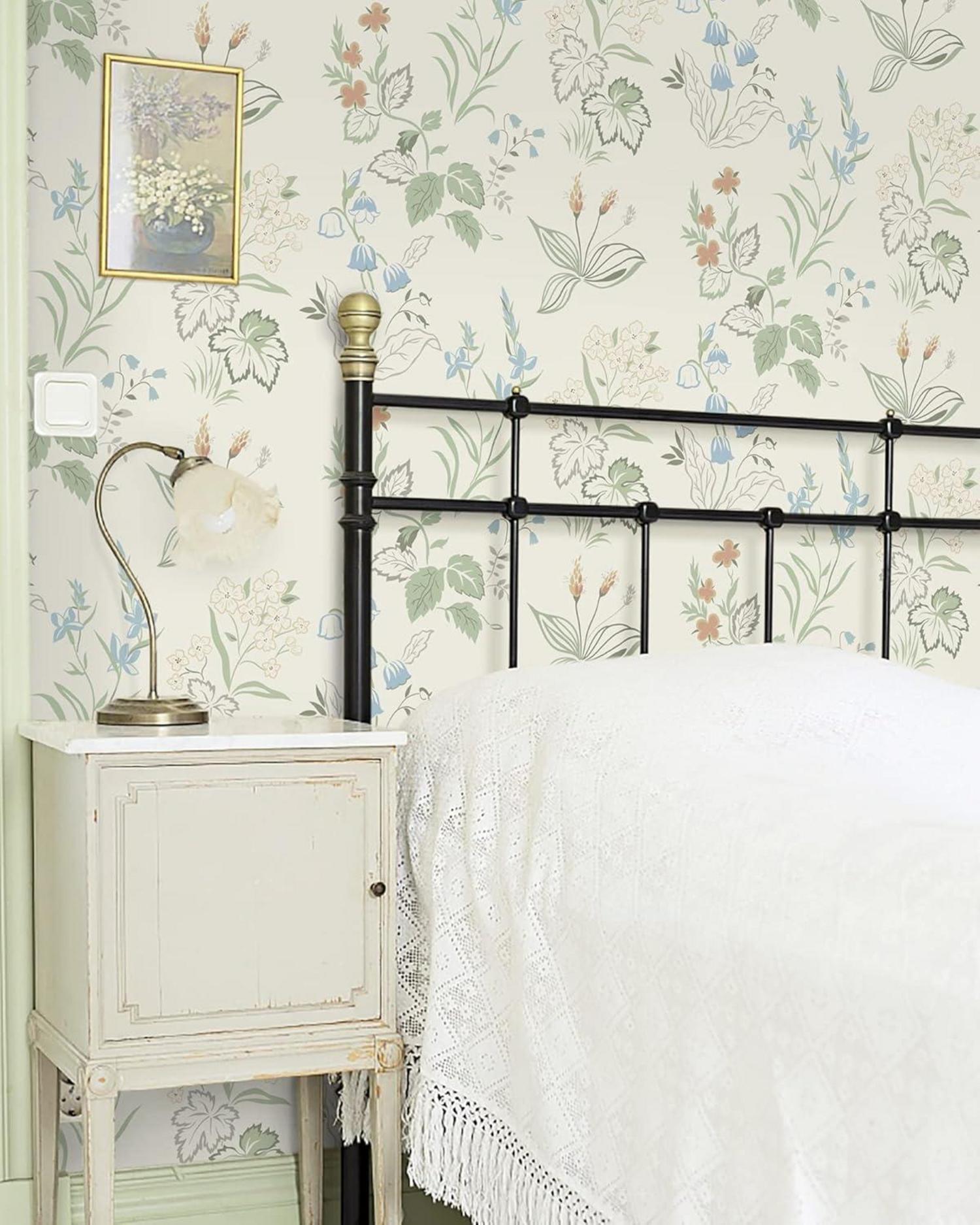 Selbstklebende Blumentapete Beige Grün 39×500cm Wand Möbelfolie