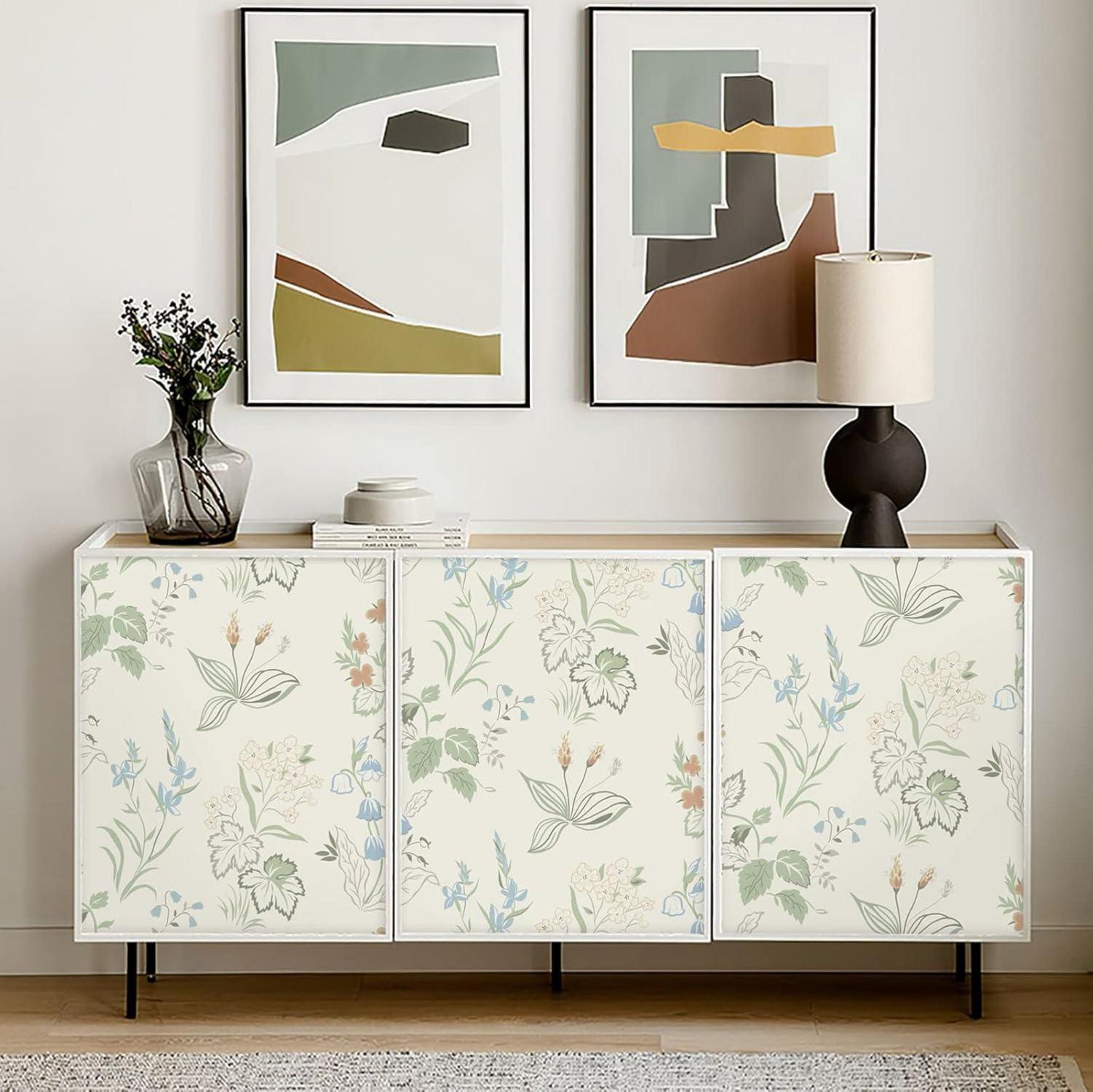 Blumentapete Selbstklebend 39×500cm Beige Grün Blumen Blätter Tapete