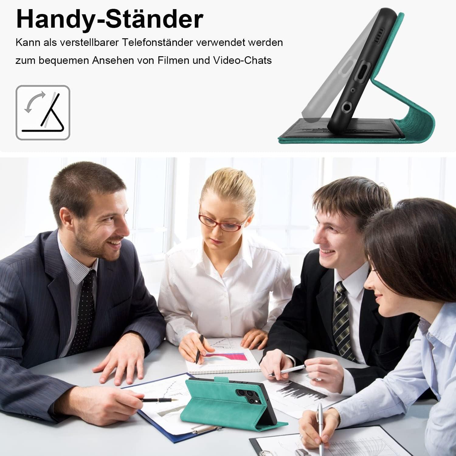 Samsung S24 Ultra Hülle Leder Wallet Schutzfolie
