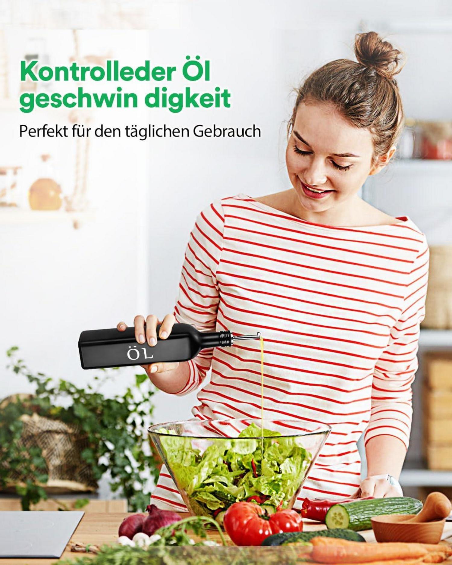 Öl und Essig Spender Set Edelstahl Ausguss Schwarz 500ML 2-teilig