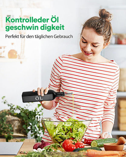 Öl und Essig Spender Set Edelstahl Ausguss Schwarz 500ML 2-teilig