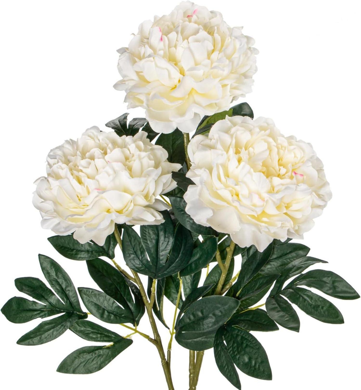 3er Set Künstliche Pfingstrosen Stiel 74cm - Weiße Rosen Bouquet