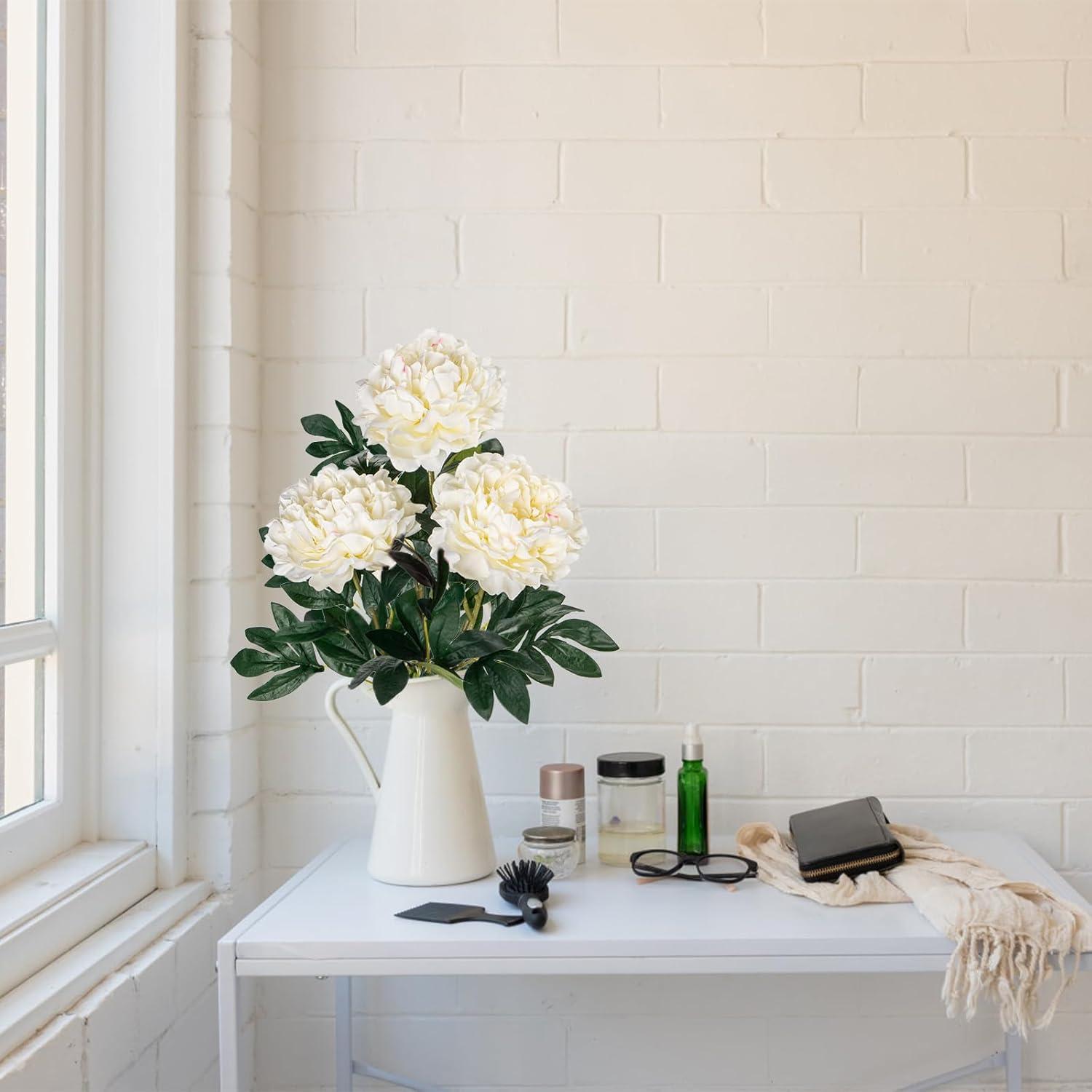 Künstliche Pfingstrosen Stiel 74CM 3er Set - Weiße Rosen Vintage Bouquet