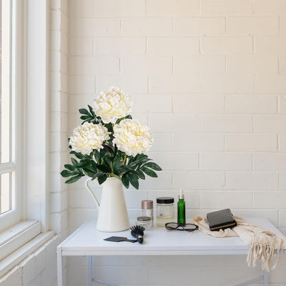 Künstliche Pfingstrosen Stiel 74CM 3er Set - Weiße Rosen Vintage Bouquet