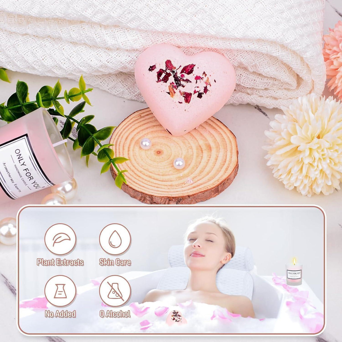 Geschenkset 50. Geburtstag Frau | Rosa mit Tasse & Wellness