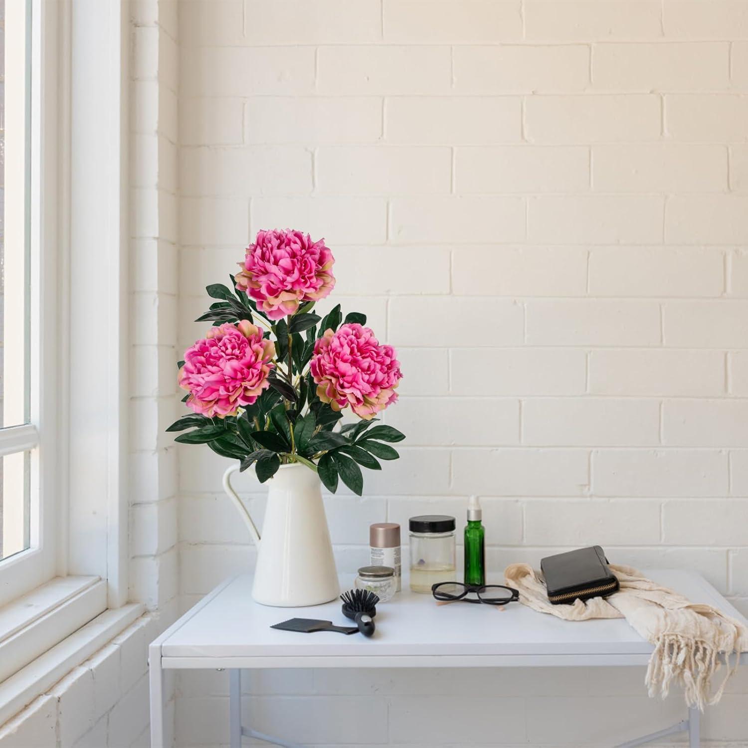 3er Set 74cm Künstliche Pfingstrosen Stiel Kunstblumen Bouquet - Rosa Peony Deluxe