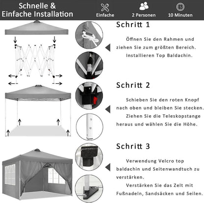 Wasserdichter Faltpavillon 3x3m Stabil Winterfest mit Entlüftung