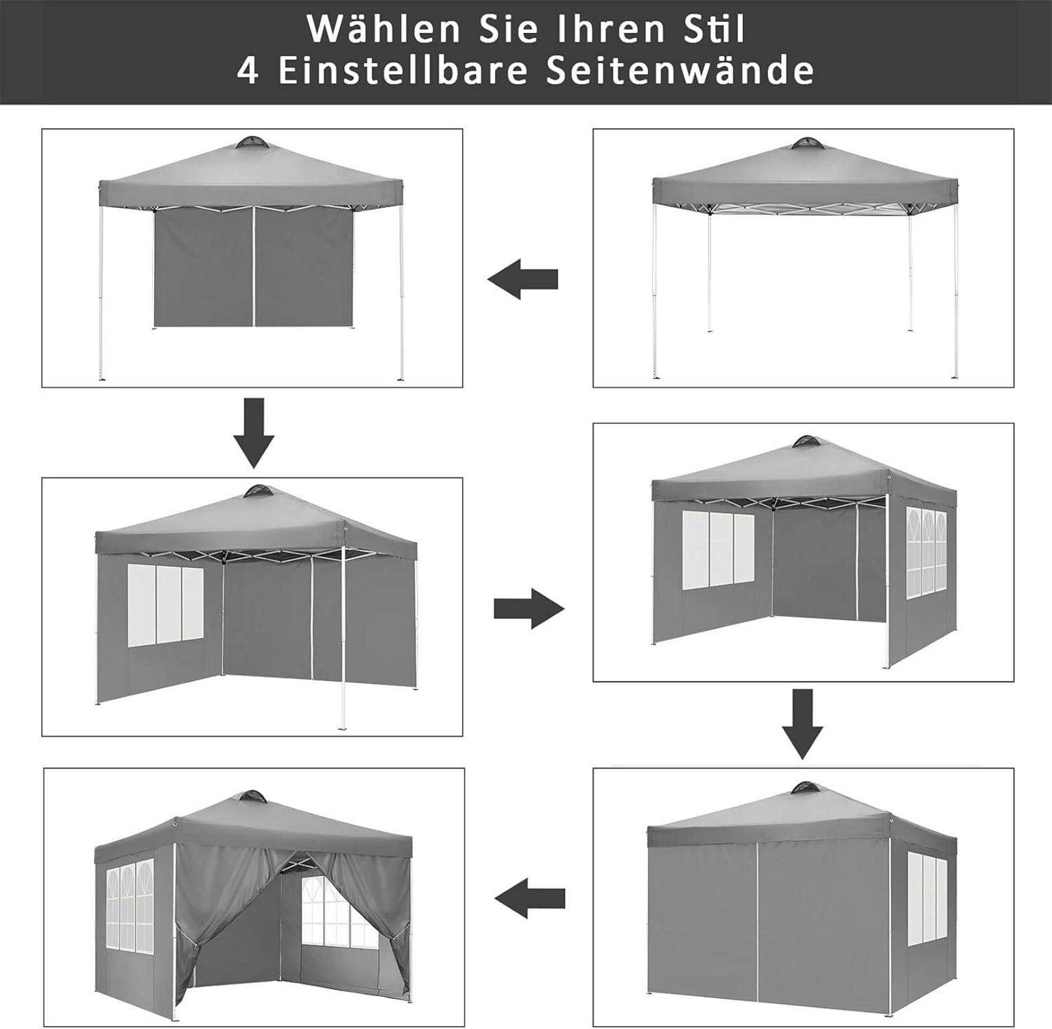 COBIZI Pavillon 3x3 Wasserdicht Stabil Winterfest Partyzelt Gartenpavillon Grau