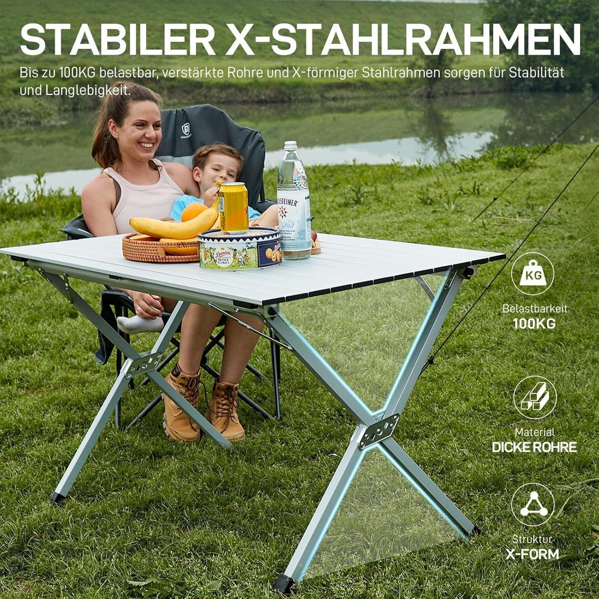 Aluminium Campingtisch klappbar 120x70cm, 100kg belastbar, mit Tragetasche