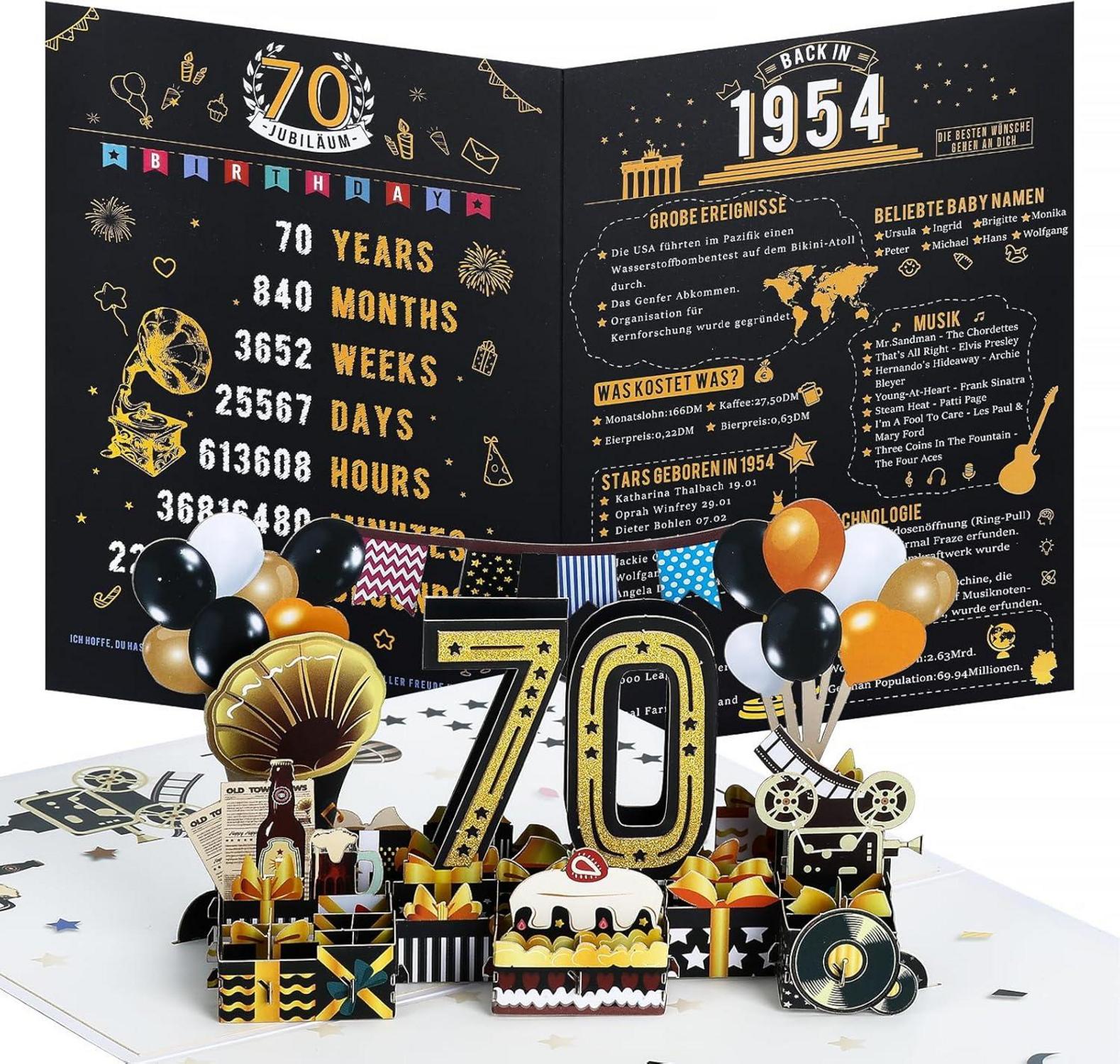 70. Geburtstagskarte 1954 Jahrgang Pop Up 3D Karte Umschlag