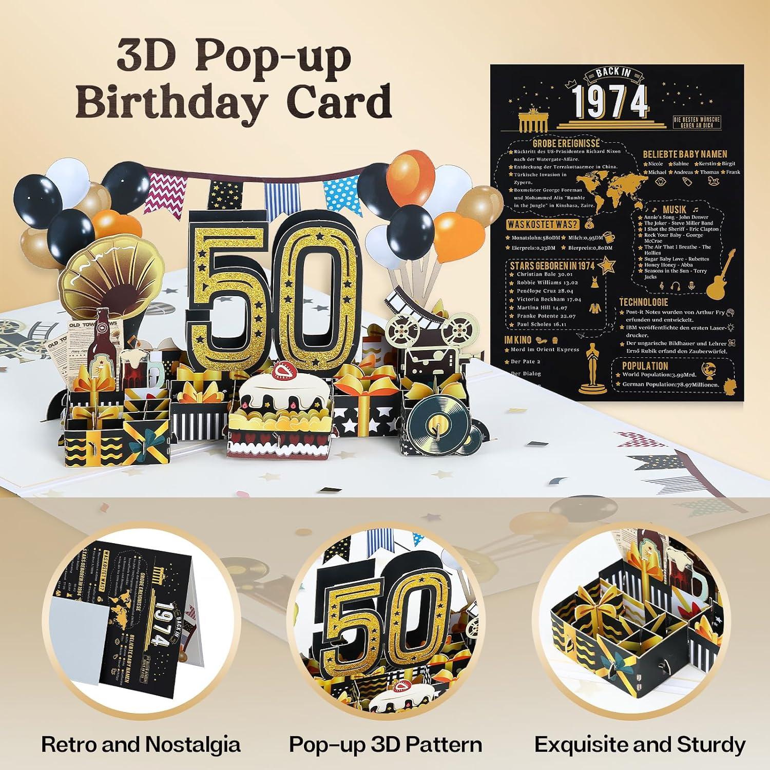 Joyoldelf 3D Pop Up Geburtstagskarte 1974 Jahrgang Geschenk Umschlag