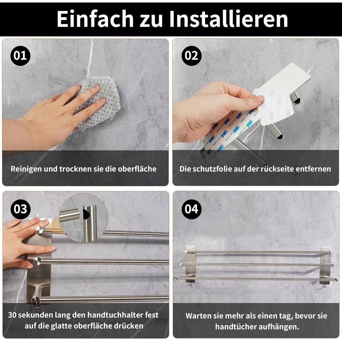 Handtuchhalter 3 Stangen ohne Bohren 75cm Edelstahl Silber