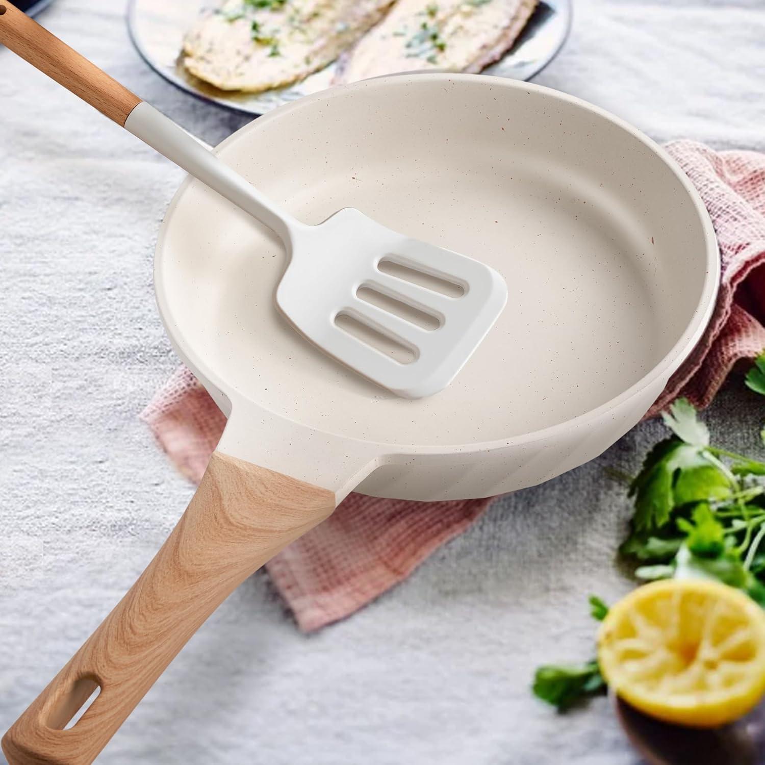 Antihaftbeschichtetes Pfannenset mit Deckeln - Induktion & hitzebeständige Griffe - Granit 20cm 24cm 28cm - 3-teilig