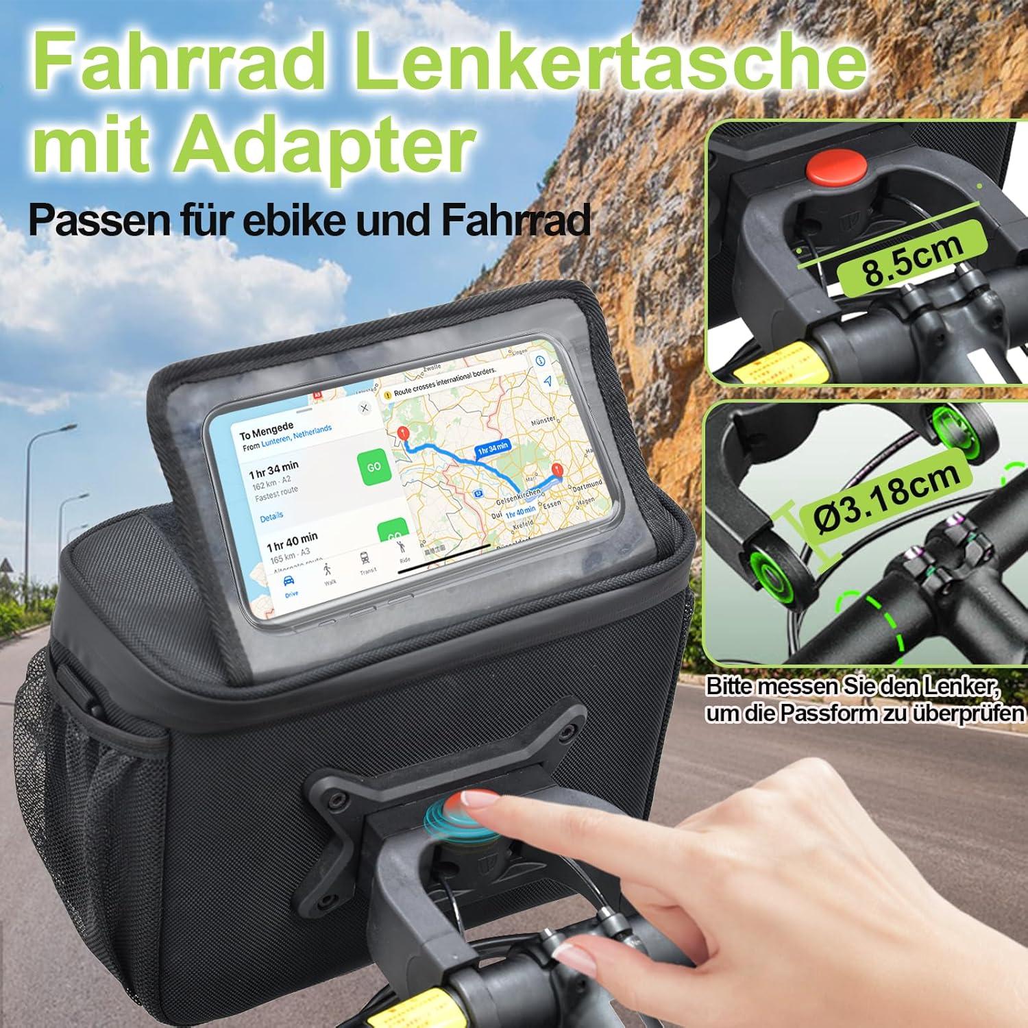 Lenkertasche Fahrrad 6L mit Touchscreen & Handyhalterung