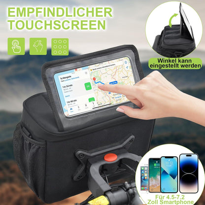 6L FINEW Fahrradlenkertasche mit Lenkeradapter und Touchscreen - Wasserdicht, Abnehmbarer Schultergurt, Regenschutz
