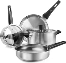 6-teiliges Induktions-Pfannenset aus Edelstahl, unbeschichtet