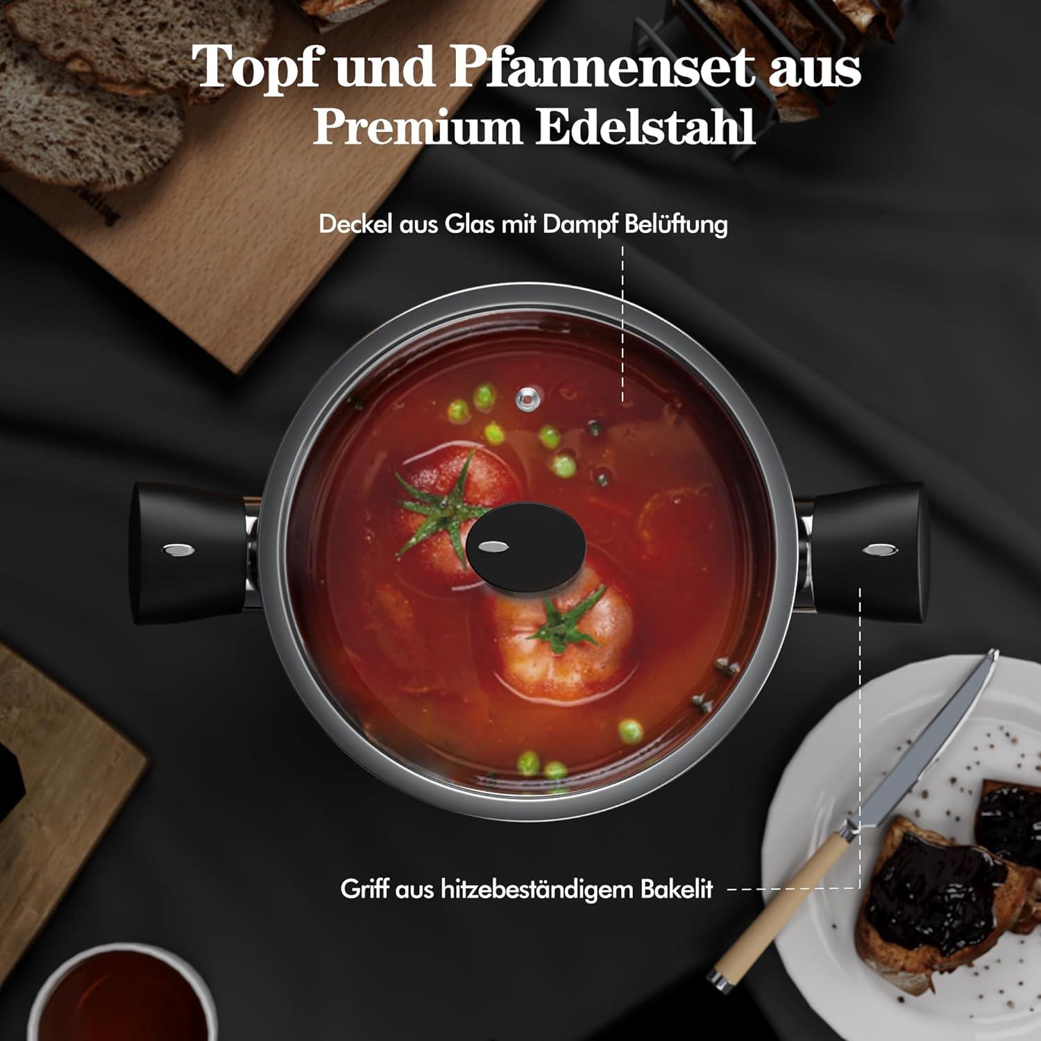 6-teiliges Edelstahl Pfannen- und Topfset für alle Herdarten