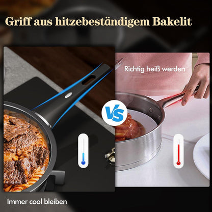 6-teiliges Induktions-Pfannenset aus Edelstahl, unbeschichtet