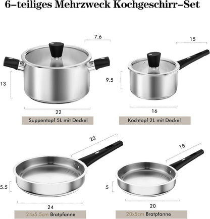 Induktions Pfannenset 6tlg. Edelstahl Rostfrei Herd Hitzebeständig