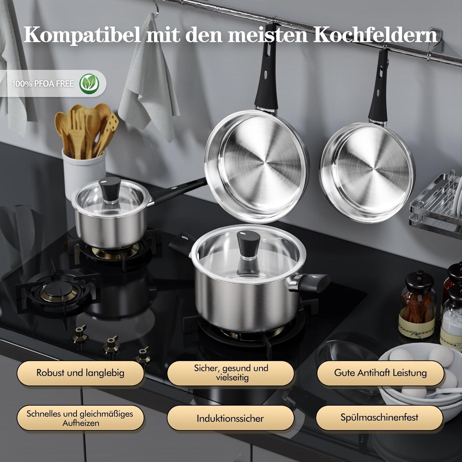 Induktions Pfannenset 6tlg. Edelstahl Rostfrei Herd Hitzebeständig