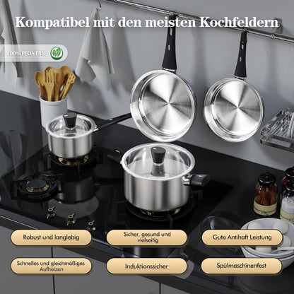 Induktions Pfannenset 6tlg. Edelstahl Rostfrei Herd Hitzebeständig