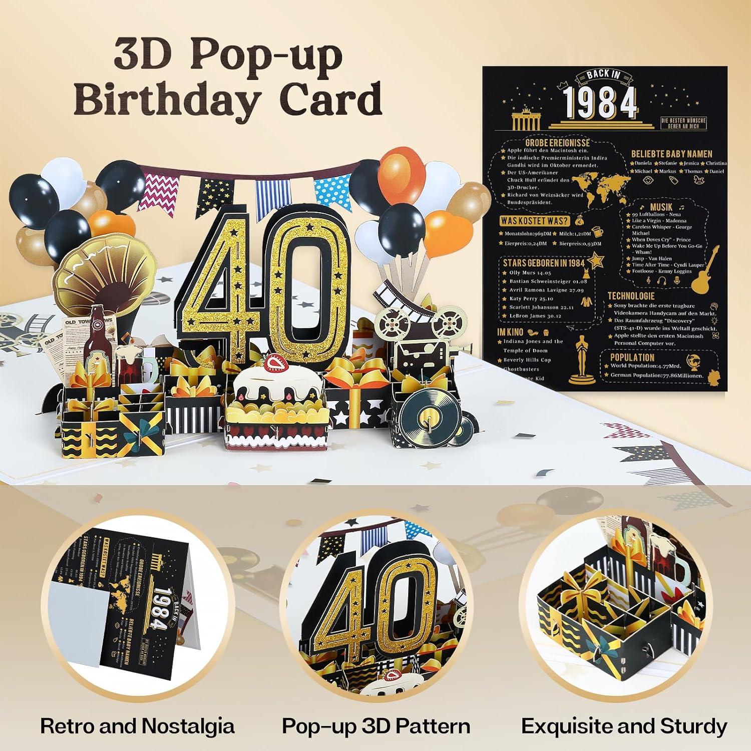 Joyoldelf 3D Pop Up Geburtstagskarte zum 40. 1984 Jahrgang Geschenk
