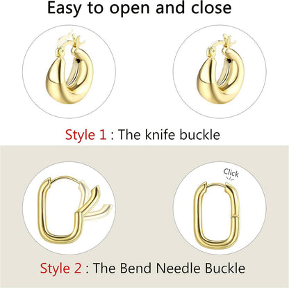 9 Paar Gold Creolen Ohrringe Set 14K vergoldet Hypoallergen