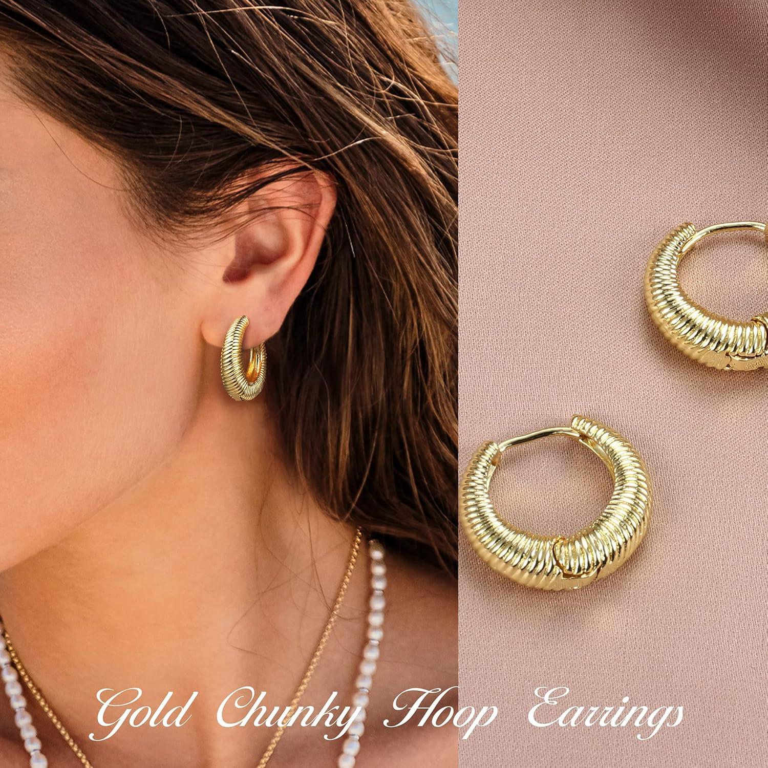 JeweBella 9 Paar Gold Creolen Ohrringe Set Damen Mädchen 14K Vergoldet Chunky Kleine Gold Kreolen Set Stil A