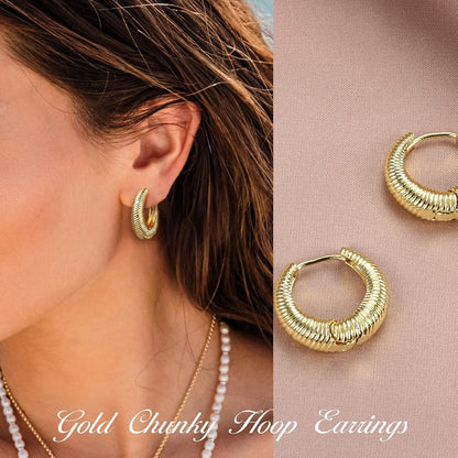 JeweBella 9 Paar Gold Creolen Ohrringe Set Damen Mädchen 14K Vergoldet Chunky Kleine Gold Kreolen Set Stil A