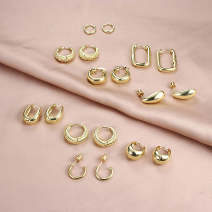 9 Paar Goldene Creolen Ohrringe Set Damen Mädchen 14K Vergoldet Chunky