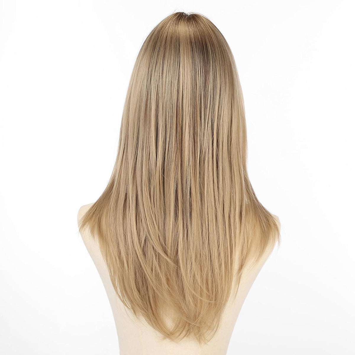 Blonde lange gerade Perücke mit Pony – Synthetisch & natürlich