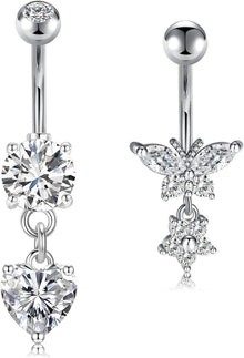 14G Bauchnabelpiercing Set Herz Schmetterling Zirkonia Silber Gold