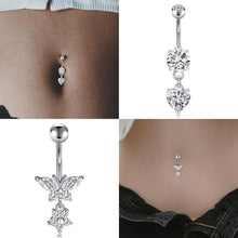 14G Bauchnabelpiercing Set Herz Schmetterling Kristall