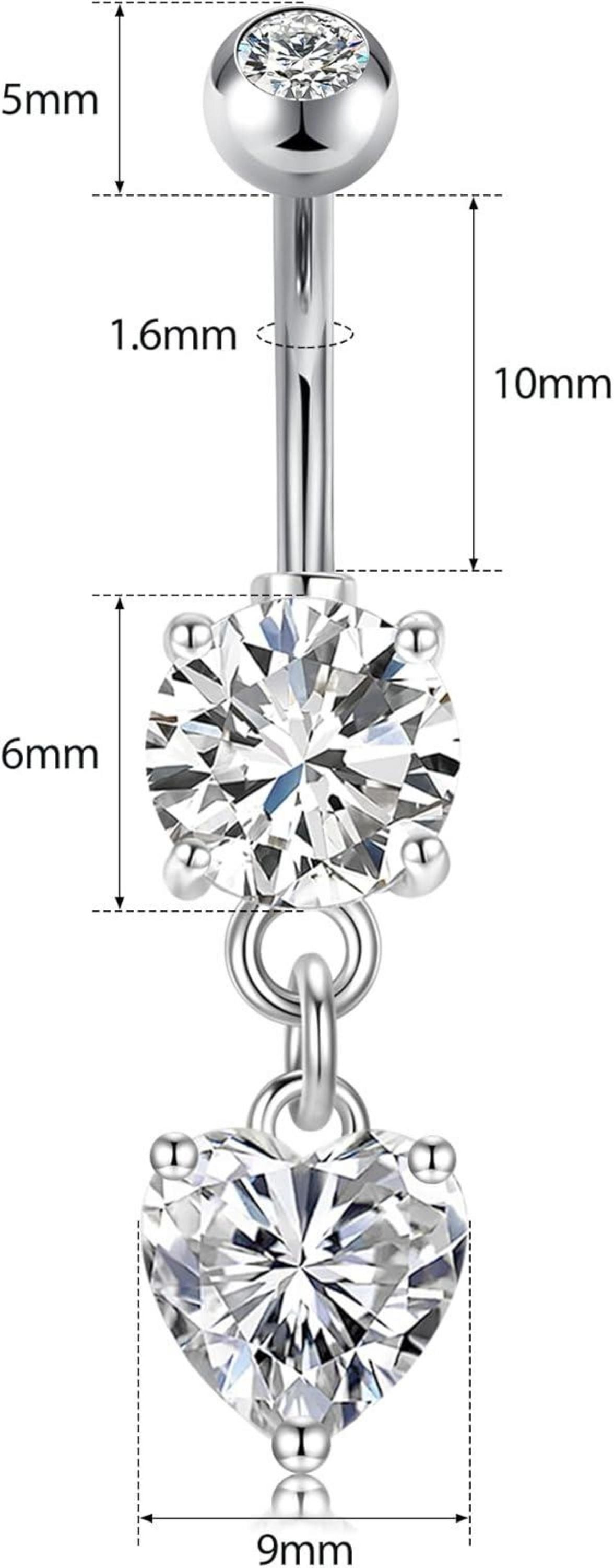 14G Bauchnabelpiercing Herz Schmetterling Zirkonia Set Silber Gold