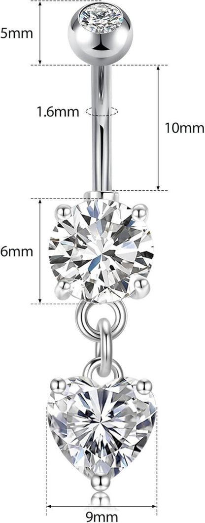 14G Bauchnabelpiercing Herz Schmetterling Zirkonia Set Silber Gold