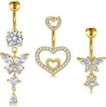 Bauchnabelpiercing Set Schmetterling Herz Diamant Gold Silber
