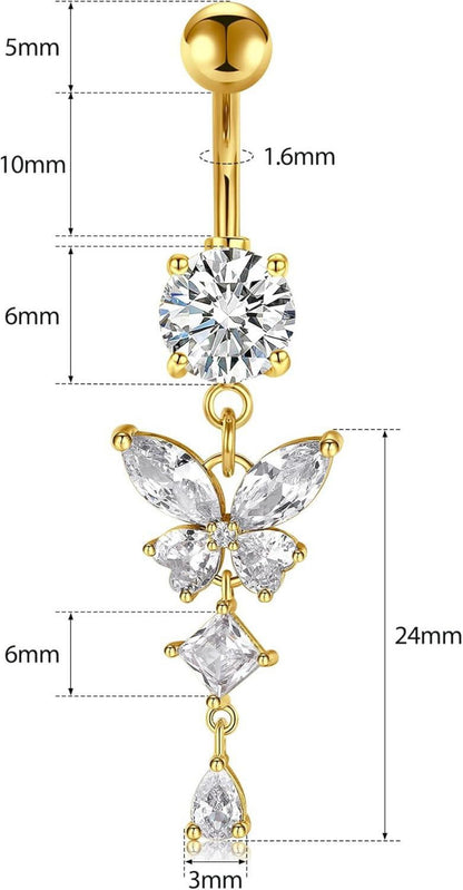 Bauchnabelpiercing Set Schmetterling Herz Diamant Gold Silber