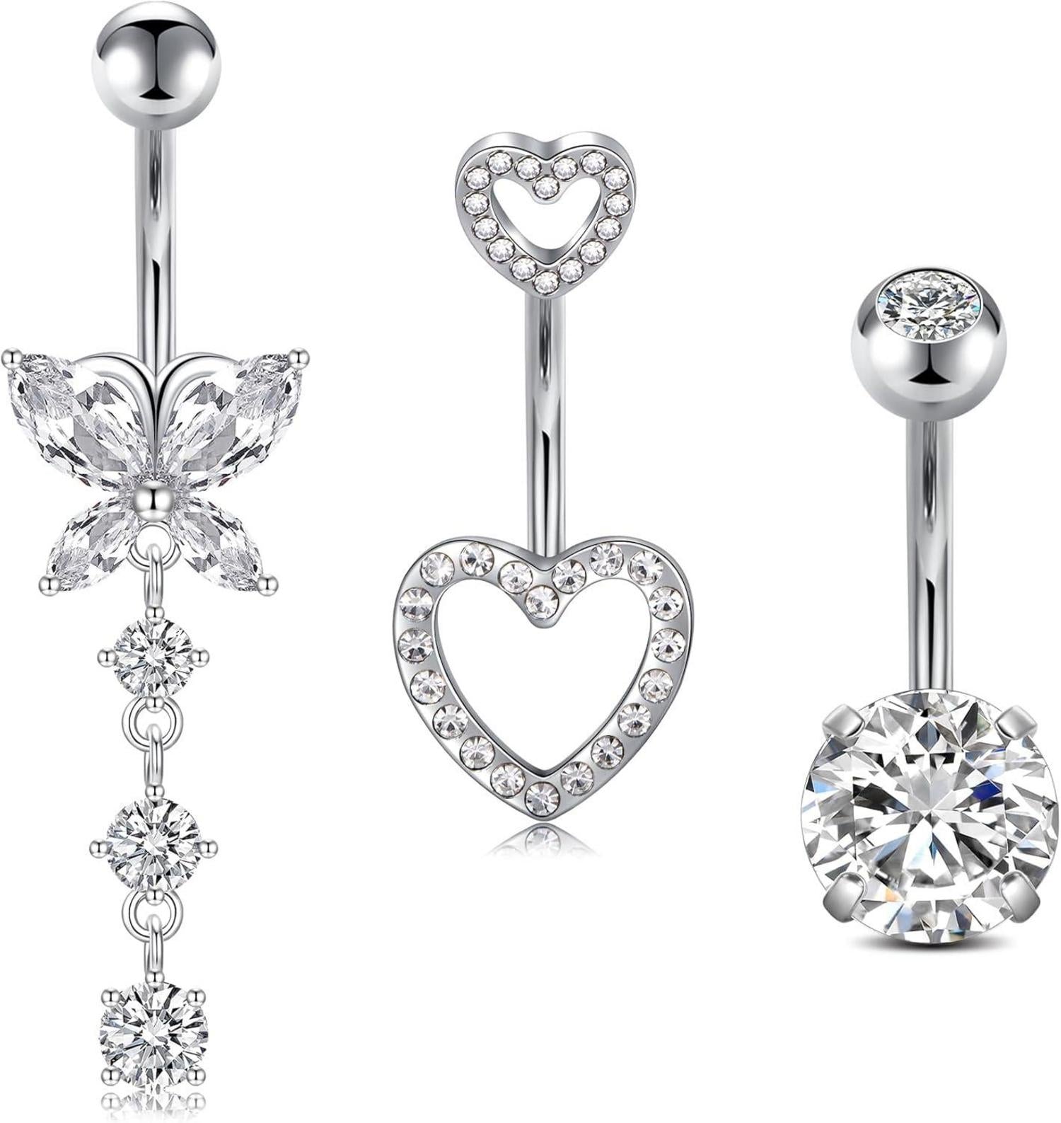 3 Stück Bauchnabelpiercing Set Chirurgenstahl Silber Gold Diamant