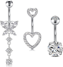 3 Stück Bauchnabelpiercing Set Chirurgenstahl Silber Gold Diamant