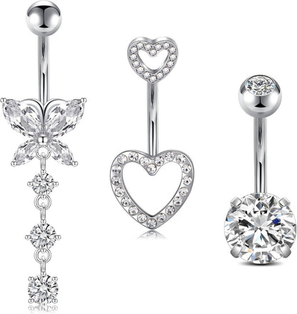 3 Stück Bauchnabelpiercing Set Chirurgenstahl Silber Gold Diamant