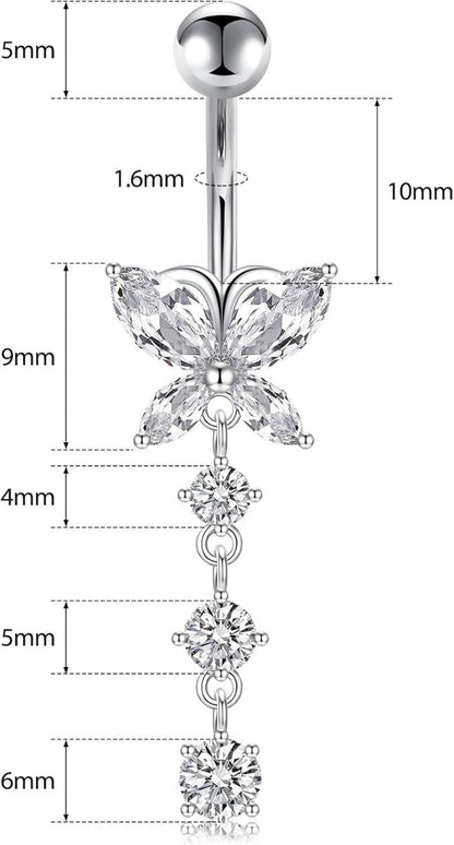 3 Stück Bauchnabelpiercing Set Chirurgenstahl Silber Gold Diamant
